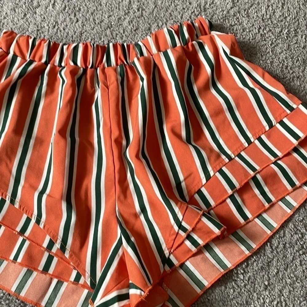 ZAFUL Orange & Green Vertical Stripped Lightweight Shorts | Size Small